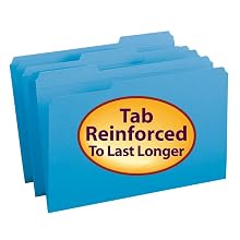 Smead 1/3-Cut File Folders, Heavy Duty Reinforced Tab, Legal Size, Blue, 100 Per Box (17034)