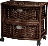 Good Best Deal Value Quality Nightstand End Tables - 16" 2 Drawer Woven Plant Fiber Rattan Style Chest on Casters- Mocha