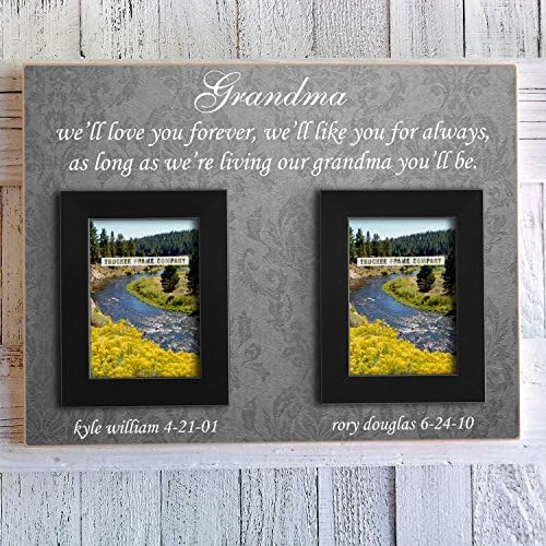 Grandma We'll Love You Forever, We'll Like You For Always. 21" x 16" Christmas Gift, Wedding Gift For Grandparents. Personalized Two Picture Frame.