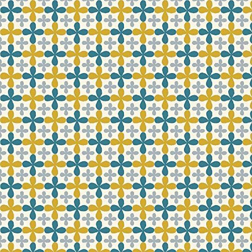 ORGANIC COTTON FLORAL Fabric by Monaluna - 0.5 Metre - MONA20 Geometric Jacks in Teal Blue &amp; Yellow on White Fabric - Westwood Collection - 50 x 110cm - 100% Certified Organic Cotton by Westwood