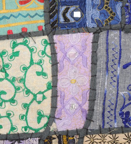 Imagen 3 de Cojín decorativo hecho a mano de algodón cover set Adorna con tamaño de trabajo de bordado y parche de 16 x 16 pulgadas Juego de 2 piezas