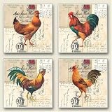 AbsorbaStone Coaster set~ Postcard Rooster ~4 Tile Drink Coasters ~ code 792