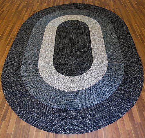 PROMOTIONAL BRAIDED RUG SALE, BLUE, LIGHT BLUE, 4' X 6' ( 48" X 72") BRAIDED OVAL AREA RUG, REVERSIBLE