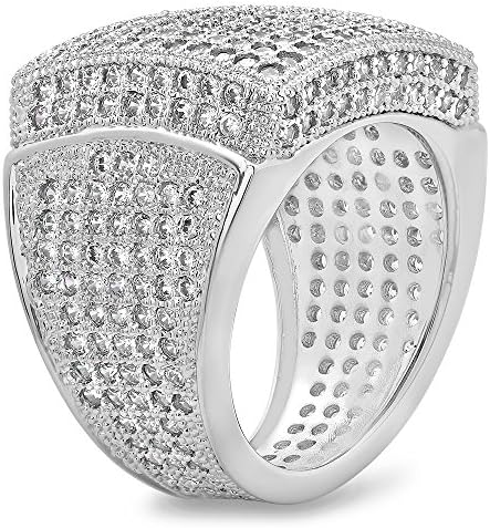 Men's Rhodium Plated Micro-Pave Iced Out Cubic Zirconia Square Top Ring
