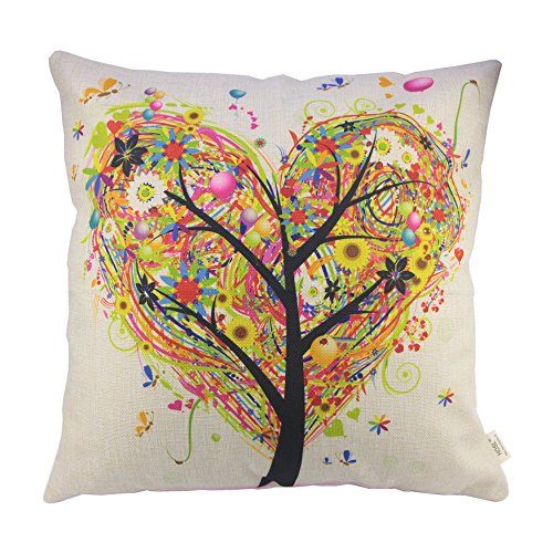 HOSL P42 Cotton Linen Thow Pillow Case Decorative Cushion Cover - Colorful Balloon Love Tree