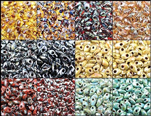 Miyuki Sampler Long Magatama Picasso Finish 4x7mm Beads, Set of 12 8.5g Tubes, Plus Bead Storage Box