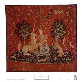 La Vue: Sight, c.1500, Tapestry:The Lady and the Unicorn poster print,17.2 in. x 17.2 in.
