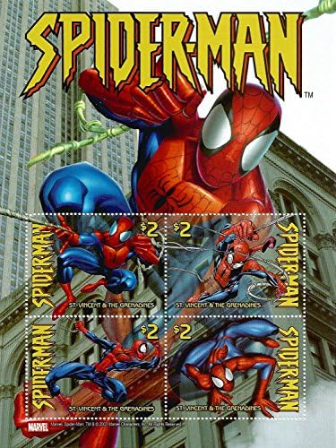 Official licensed Marvel Characters Spiderman stamp sheet for collectors with 4 stamps / St. Vincent / 2003 /$2 Fv