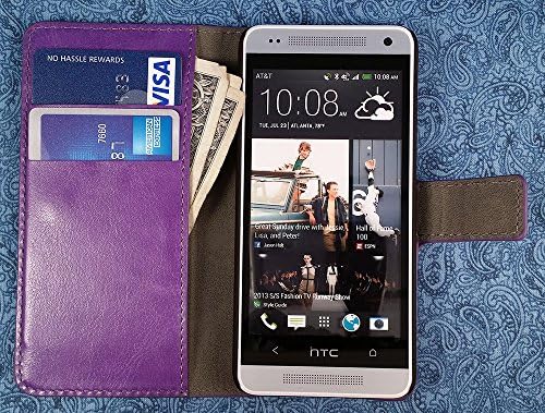 High Quality Vintage Vegan Leather Folio Wallet Case with Magnetic Enclosure and Kickstand for HTC ONE Mini M4 / PO58200 / PO58220 / 601S / 601E / 601N - Purple