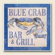 BLUE CRAB tile absorba STONE COASTERS Set 4 HOME Decor