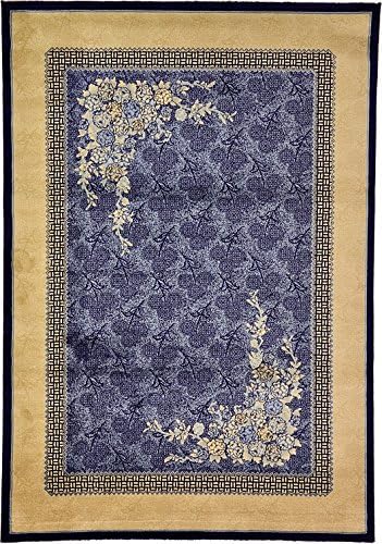 6' 6 x 9' 4 Classic Aubusson Navy Blue Rug