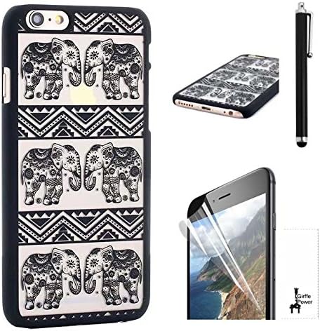 Giraffe Power iPhone 6 Case Frosted Clear/Clear Elephant Pattern Hard Bumper Case for Apple iPhone 6 4.7-Inch + 2 HD Screen Protectors + Stylus (Black/Elephant)