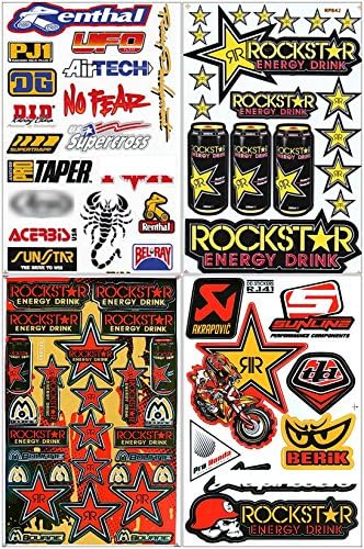 Lot of 4 Sheets, Rockstar Energy Sticker Car Racing Motorcross Decal Motorcycle Truck Graphic Logo Bicycle Bike Stickers