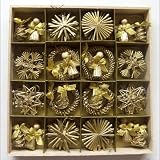 Christmas Straw Ornaments - Set of 48 pieces, Gold Finish