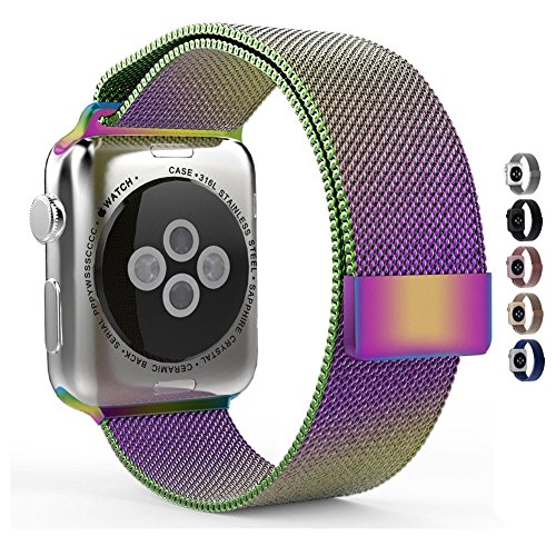 TGEEK Apple Watch Band Magnetic Closure Clasp Mesh Milanese Loop Stainless Steel Bracelet Replacement Strap for Apple Watch Colorful 42mm