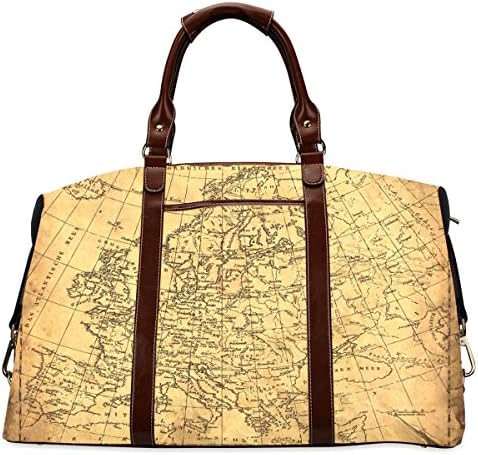 GRRL Vintage Retro World Map Waterproof Fabric Travel Duffel Bag Luggage Tote