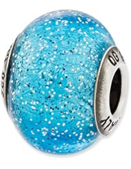 Sterling Silver Reflections Italian Light Blue with Silver Glitter Glass Bead