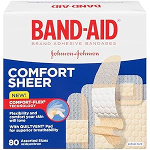 Band-Aid Brand Adhesive Bandages, Comfort Sheer, Assorted, 80 Count