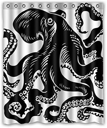 Libra Girl Black White Tattoo Octopus Shower Curtain Bathroom,66x72 Inch