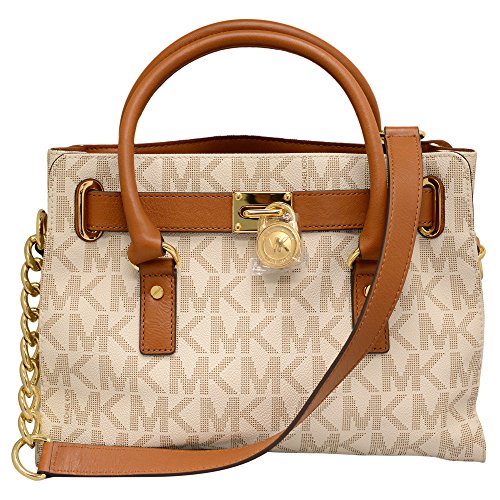 Michael Kors Hamilton MK Logo Satchel Bag (One Size, Vanilla)