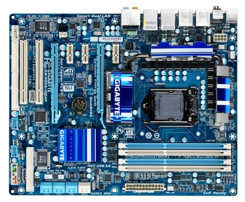 Gigabyte Intel Core i7/i5/LGA1156/4DDR3-2200/CrossFireX/SLI/2GBE/Raid/SATA3/eSATA/USB3.0/7.1-CH/1394 ATX Motherboard GA-P55A-UD4P