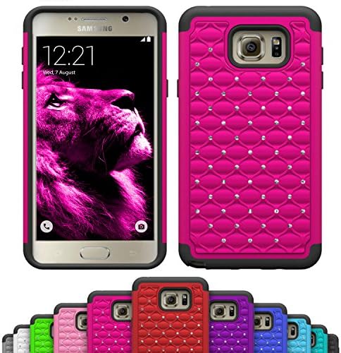 Samsung Galaxy Note 5 Bling Defender Case by Vokab, Hybrid Studded Crystal Rhinestone Diamond Bling Dual Layer Protection Cover for Samsung Galaxy Note 5 Lifetime Guarantee (Hot Pink)