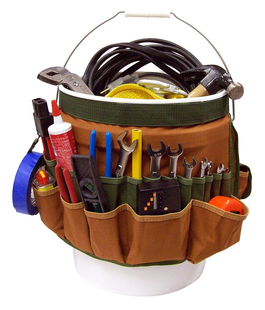 5 Gallon Bucket Organizer 27 Poly Pockets Box Pleated Tape Strap Tool
