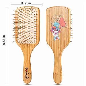 Hair Brush Wooden Bamboo Bristle Hairbrush With Detangle Pins