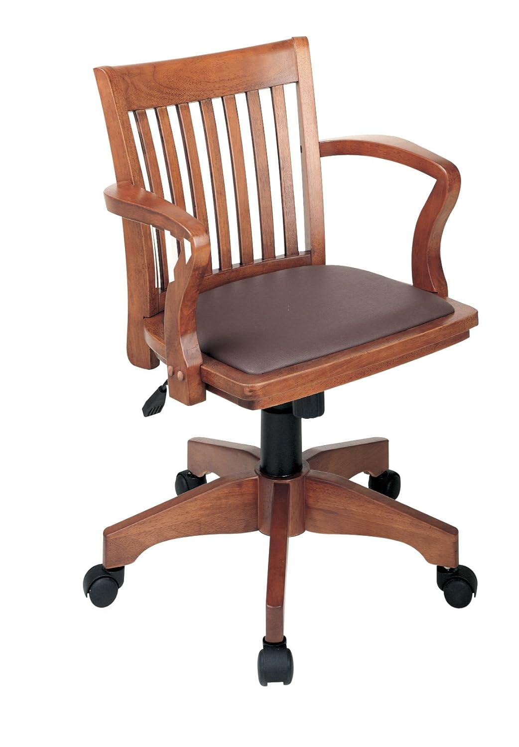 Wood Bankers Desk Chair with Vinyl Seat Vinyl Padded Seat Tilt Steel
