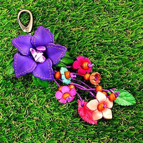 Purple Leather Flower Keyring Keychain Vintage Texas Theme