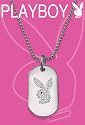 Officially Licensed PLAYBOY SILVER DOG TAG WITH PAVE BUNNY HEAD NECKLACE
