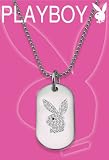 Officially Licensed PLAYBOY SILVER DOG TAG WITH PAVE BUNNY HEAD NECKLACE