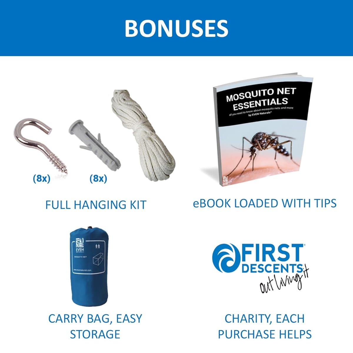 PREMIUM MOSQUITO NET for Double Bed by EVEN Naturals, Full PREMIUM MOSQUITO NET for Double Bed by EVEN Naturals, Full