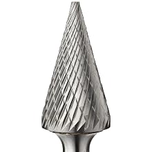 PFERD Cone Carbide Bur, Uncoated (Bright) Finish, Double Cut, Point End