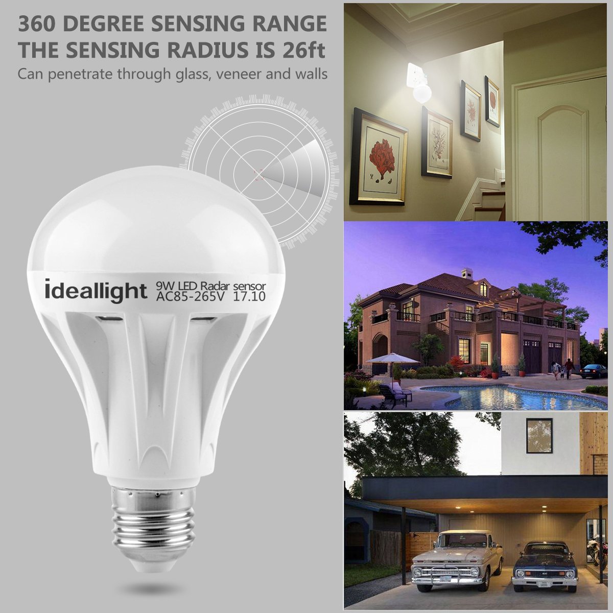 Motion Sensor Light Bulb Radar Motion Activated LED Bulb Dusk to Dawn