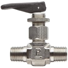 Parker VQ Series Stainless Steel 316 Toggle Valve, Inline, Toggle Handle, PTFE Stem, NPT Male