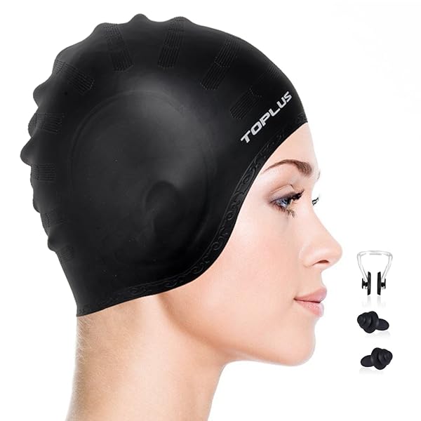 Toplus Swim Cap Swim Caps For Long Hair Silicone Waterproof