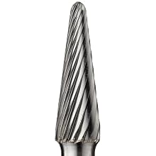 PFERD 14 Degree Taper Carbide Bur, Long-Length, Uncoated (Bright) Finish, Single Cut, Radius End