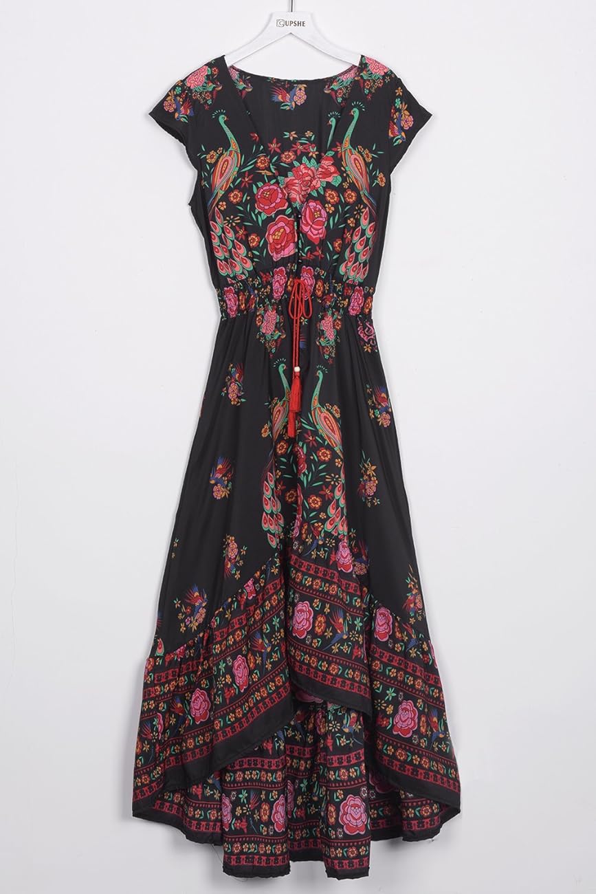 Cupshe Fashion Women’s Vintage Printing Plunging High Low Maxi Dress