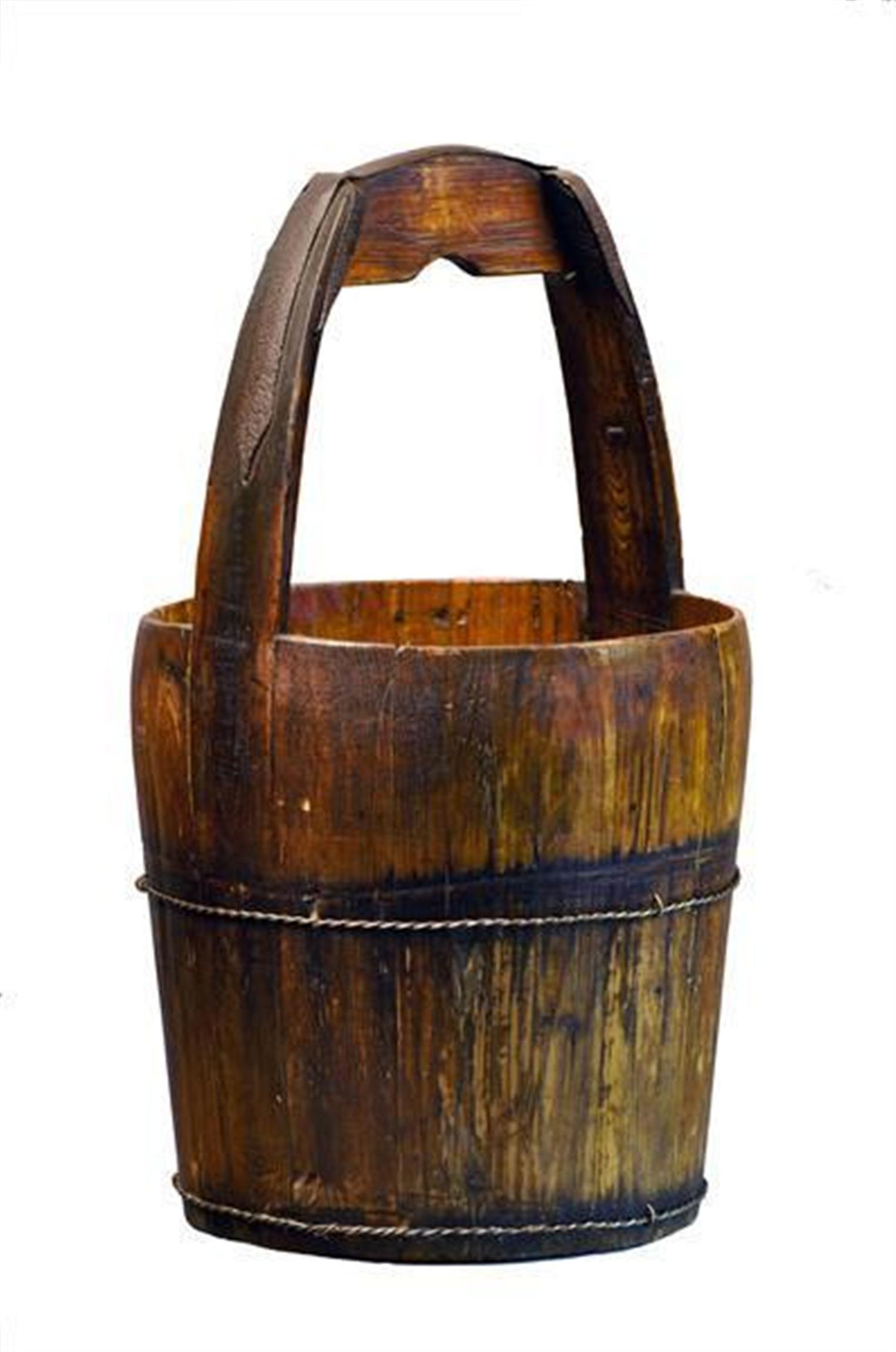 Antique Revival RidgedHandle Wooden Water Bucket, Natural