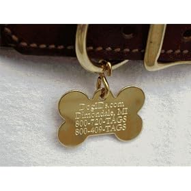 Large Brass Bone Dog ID Tag - Both Sides Engraved (Font=Garamond 3 Line)