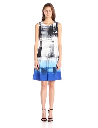 Calvin Klein Women's Sleeveless Flare Dress, Celestial Multi, 6