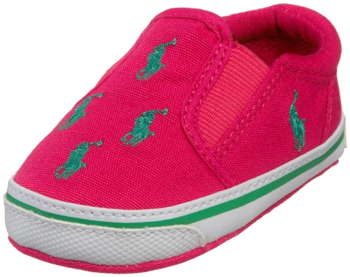 Ralph Lauren Layette Bal Harbour Repeat Slip-On Sneaker (Infant/Toddler),Pink/Green,0 M US Infant
