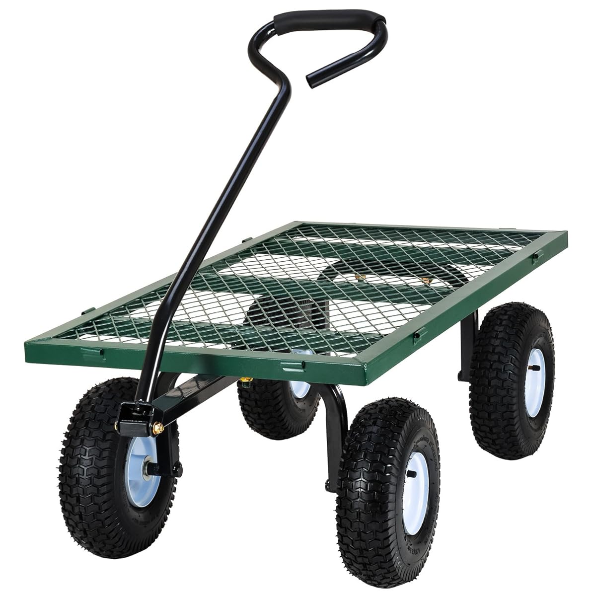 Ollieroo Utility Wagon Farm and Ranch Heavy-Duty Steel Garden Cart with Removable Folding Sides and 10” Pneumatic Tires 660Lb Capacity 38”x20” Bed Powder Coated Green Finish