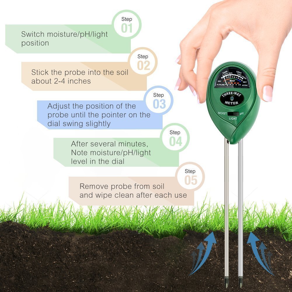 PH Soil Meter, 3in1 Soil Tester Kit Moisture Soil Meter with Light