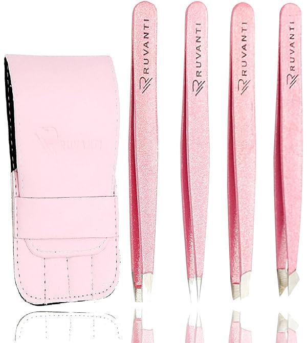 Ruvanti 4 Piece Professional Stainless Steel Tweezers Set