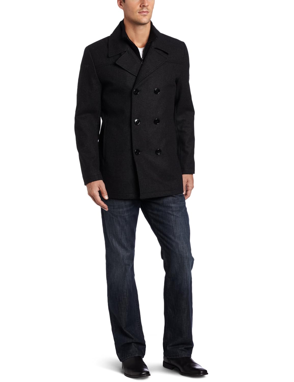 Kenneth Cole Men’s Peacoat With Bib Outerwear, Charcoal, Medium $50