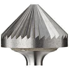 PFERD 90 Degree Cone Carbide Bur, Uncoated (Bright) Finish, Single Cut, Point End, 1/8" Shank, 1/8" Head Diameter, 1/16" Head Length (SK-42)