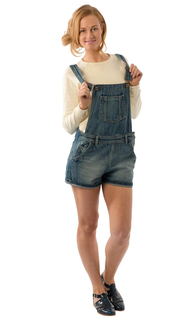 USKEES ANNA Relaxed Fit Vintage Wash Denim Bib Overall Shorts shortalls