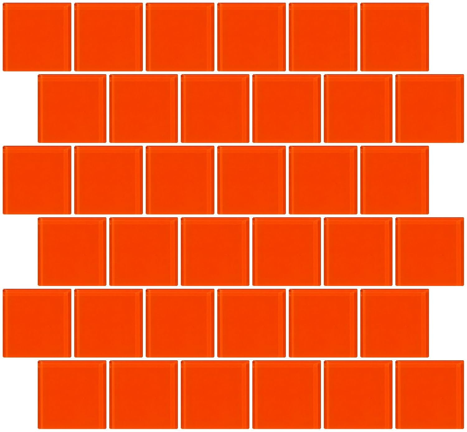 Susan Jablon Mosaics - 2x2 Inch Bright Orange Glass Tile Reset In Offset Layout
Susan Jablon Mosaics - 2x2 Inch Bright Orange Glass Tile Reset In Offset Layout